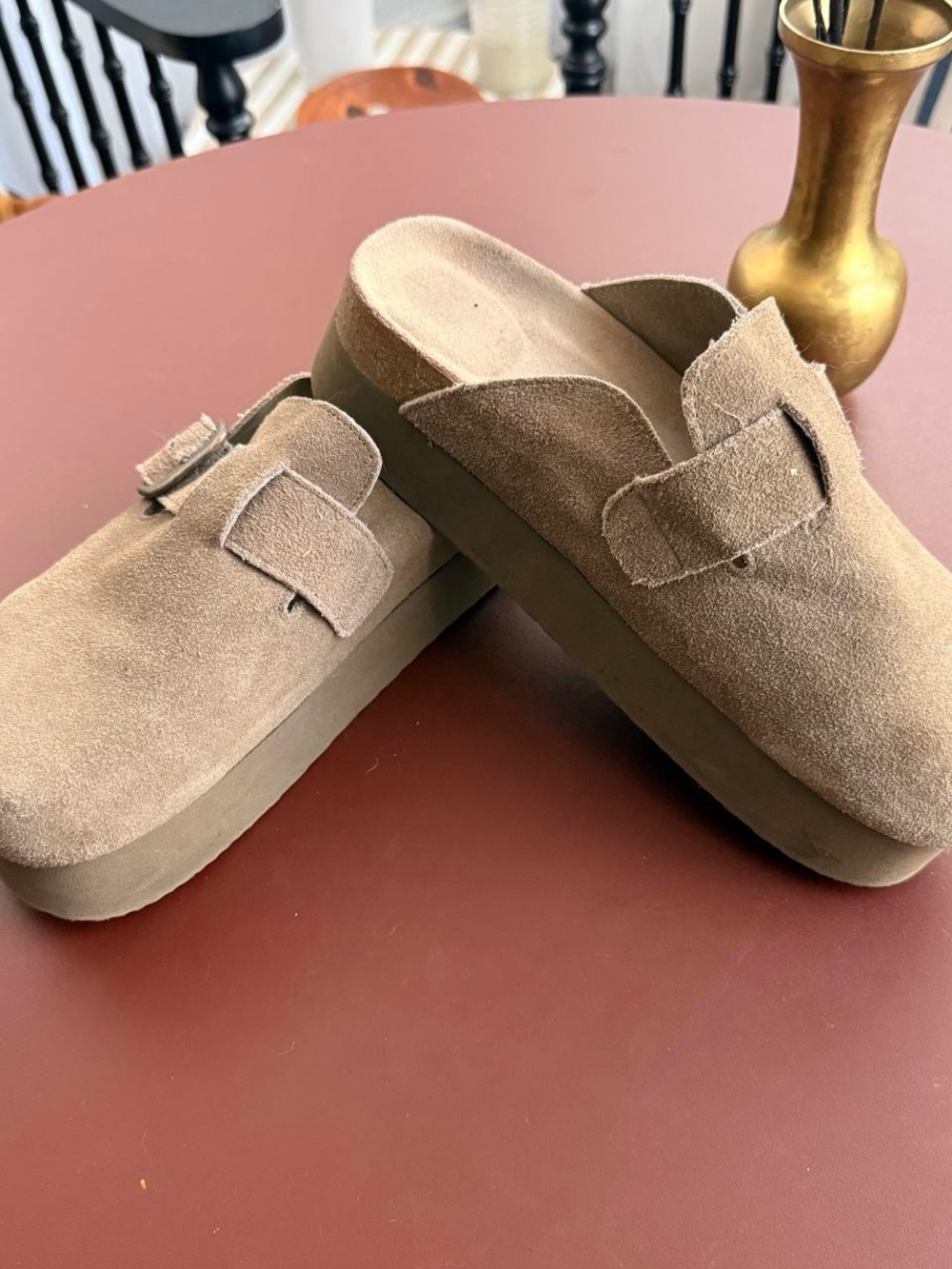 Platform Suede Cadded Mule in Taupe